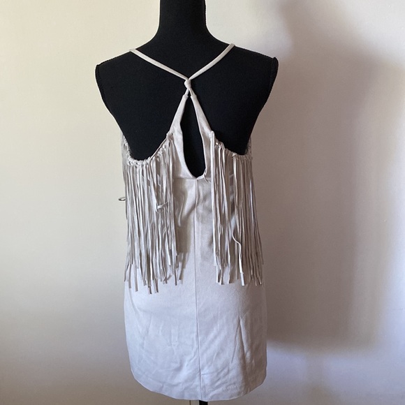 Zara Trafaluc Party Top Suede Off White Fringe Haltered Medium Pre Owned EC - Picture 5 of 13